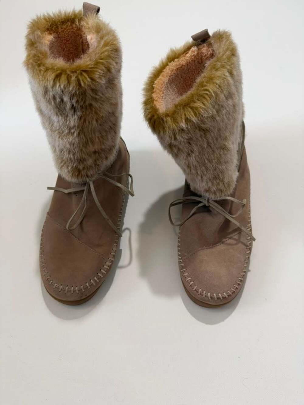 TOMS Nepal Tan Suede Faux Fur Moccasin Mid-Calf Boots